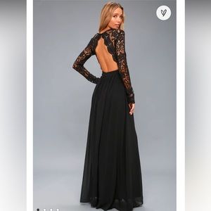 Lulu’s Awaken My Love Black Long Sleeve Lace Maxi Dress in Black Size Large